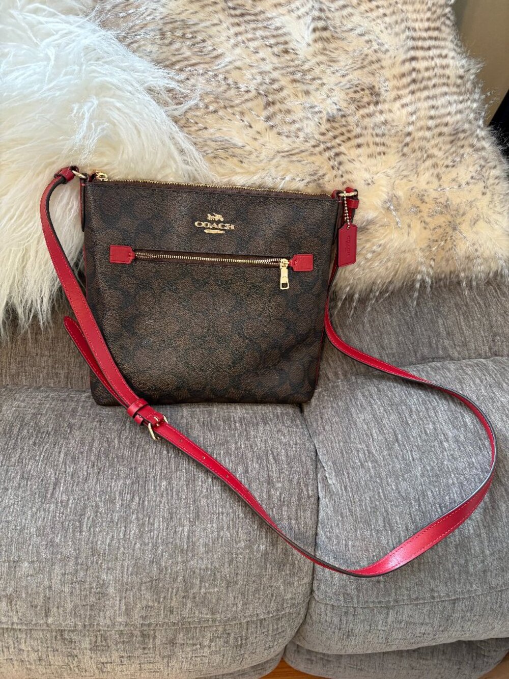 Coach Rowan File Crossbody C1554 Brown Red Signature